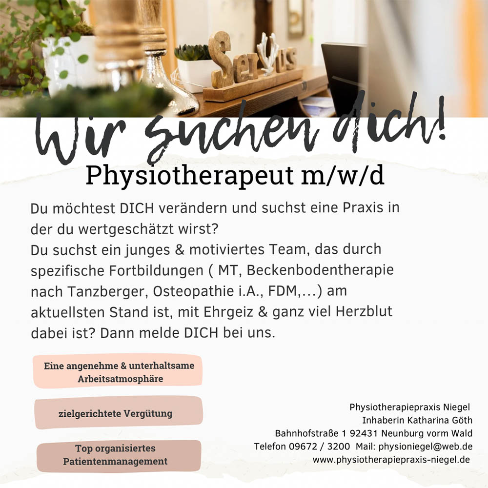 Stellenanzeige Physiotherapiepraxis Niegel